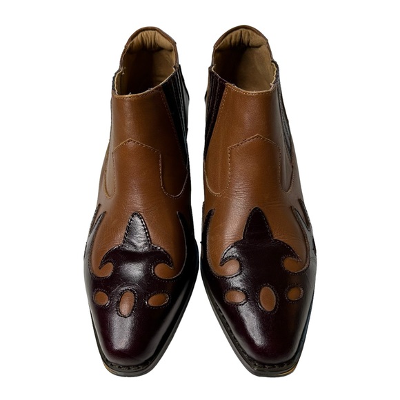 Twiggy London Western Style Booties Brown and Tan 2” Heel Ankle Boots Size 7 - Picture 2 of 13